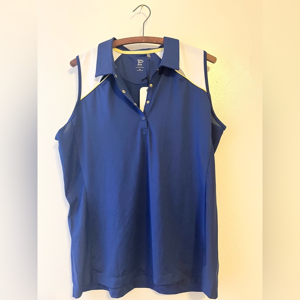 EP New York Blue and White Sleeveless Polo Top